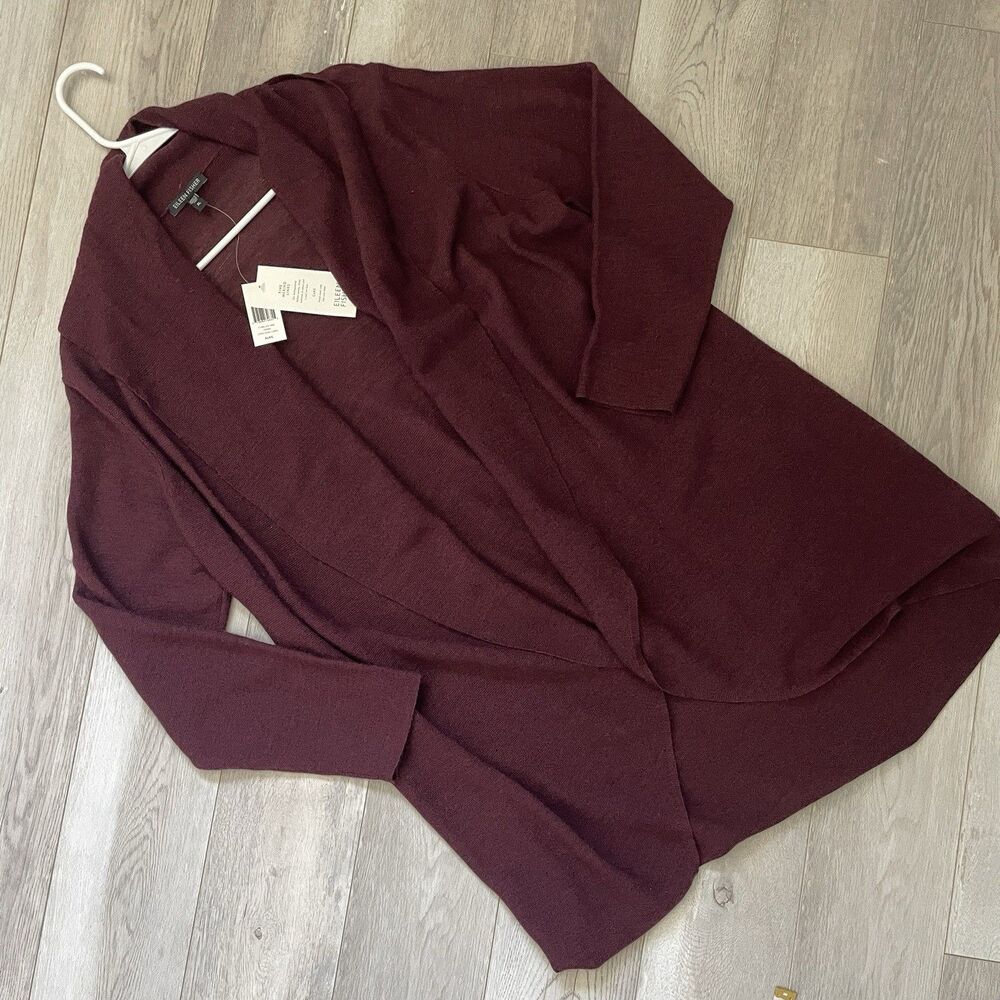 Eileen Fisher Cardigan NWT merino wool open long oval knit womens Burgundy large